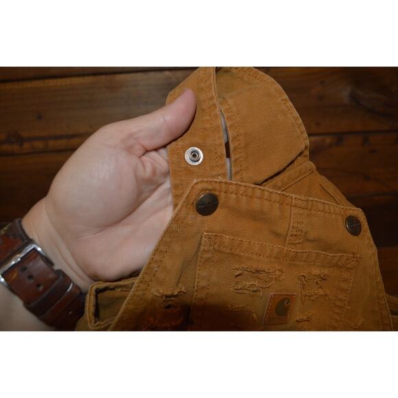 Carhartt Infants Brown Canvas Snap Bib Overall Shorts 18 Months Regular Snap Leg - Picture 6 of 8